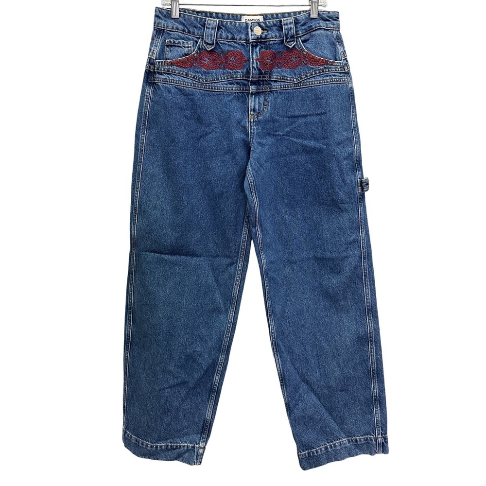 Damson Madder Drew Barrel Jeans Texas Wash Red Embroidery Carpenter 10 NWT